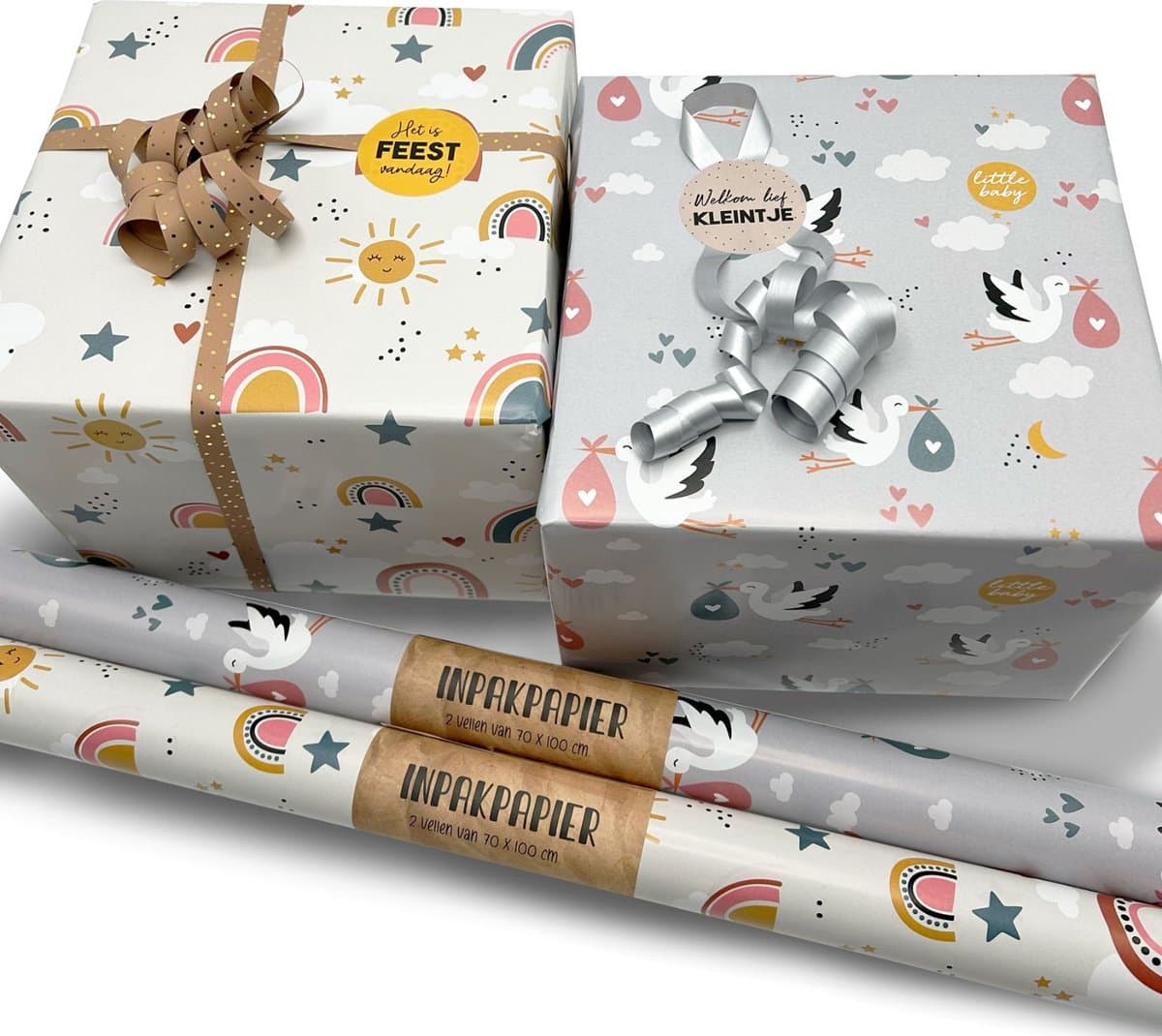 Inpakpapier Kind - 2 rollen 70CM - Cadeaupapier - Baby - Inpakken - Jongen - Meisje - Kraamcadeau (EAN: 8720254973944)