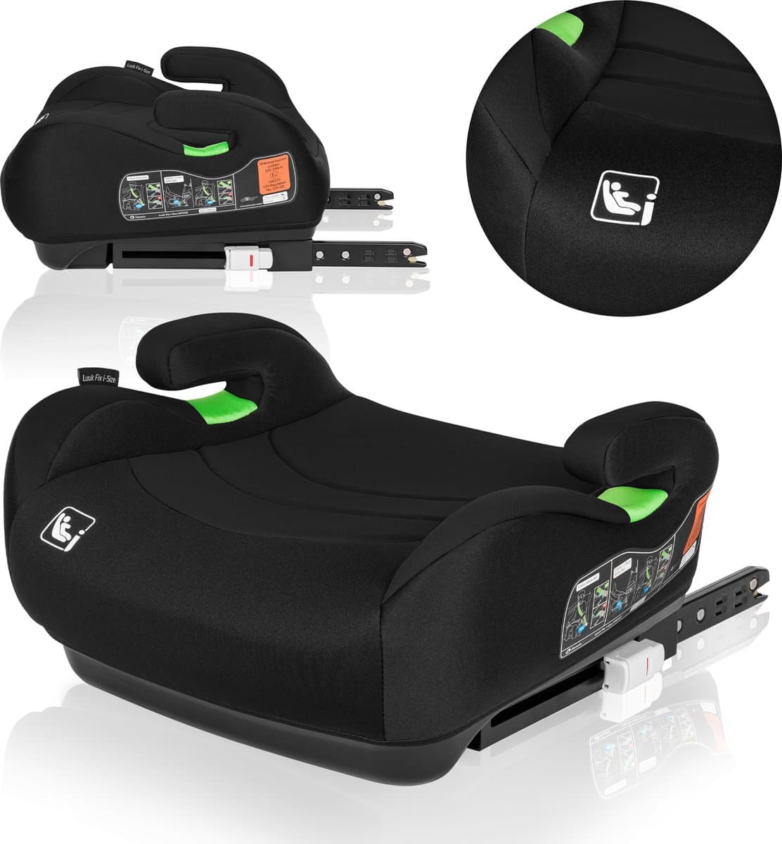 Lionelo Luuk FIX i-Size - Zitverhoger - ISOFIX - Autostoel Booster - 22-36 kg, 125-150 cm - Voorwaarts Gerichte Autostoel volgens i-Size R129 Norm - Brede en Comfortabele Zitting met Zacht EPE-schuim - Met Armleuningen (EAN: 5903771705240)