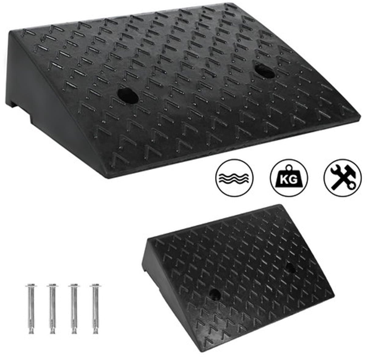 Froadp 2 x rubberen stoeprandhellingen-10.5 cm hoog - Draagbaar - Toegang en drempel voor rollator, rolstoel, motorfiets, auto (EAN: 0702802154317): **De heilige gral van draagbaarheid**