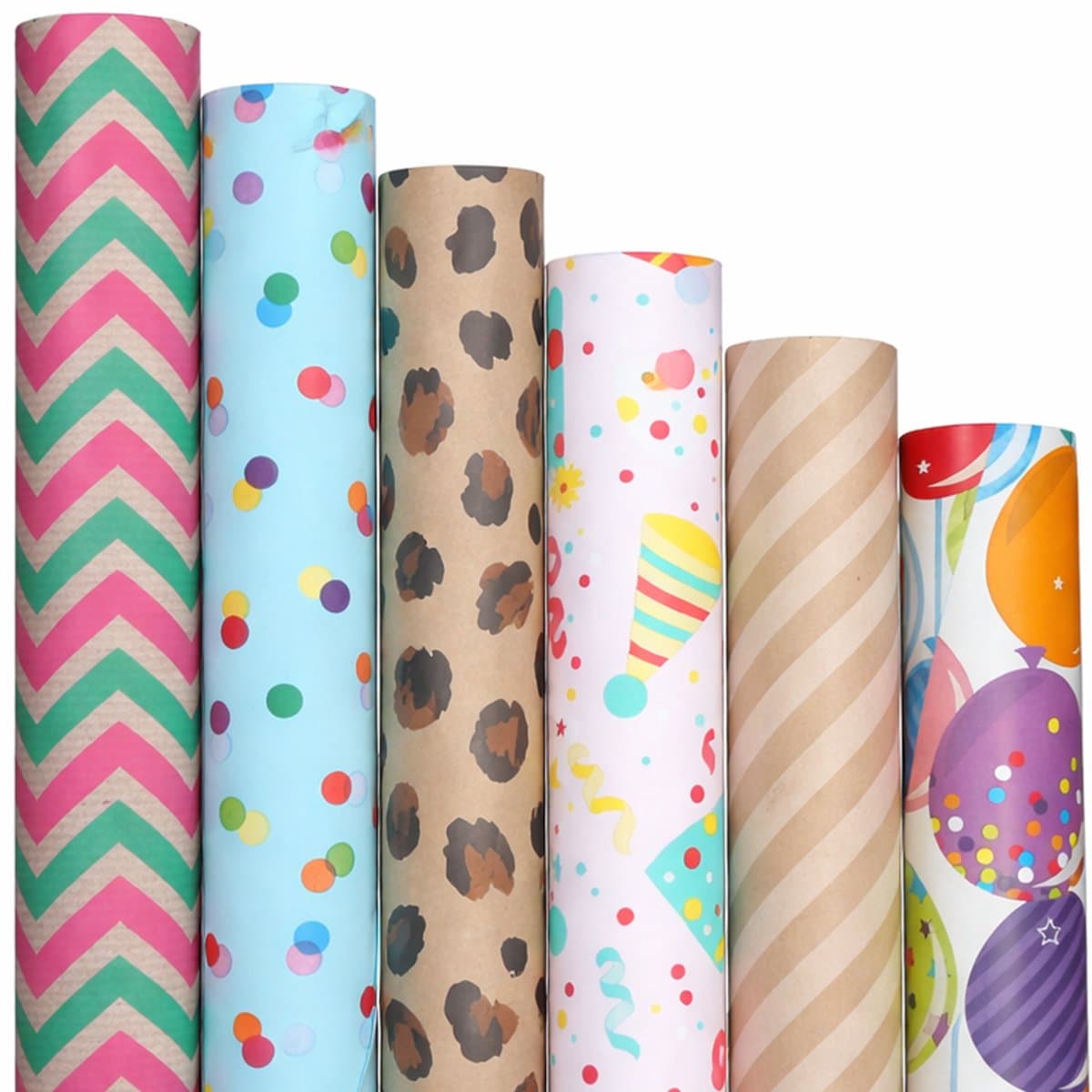 Kleurmedia® Inpakpapier - Party & Kraft Mix - 6 Rollen - 200x70 cm - Duurzaam & Plasticvrij (EAN: 8721225733482): Wat is dit product