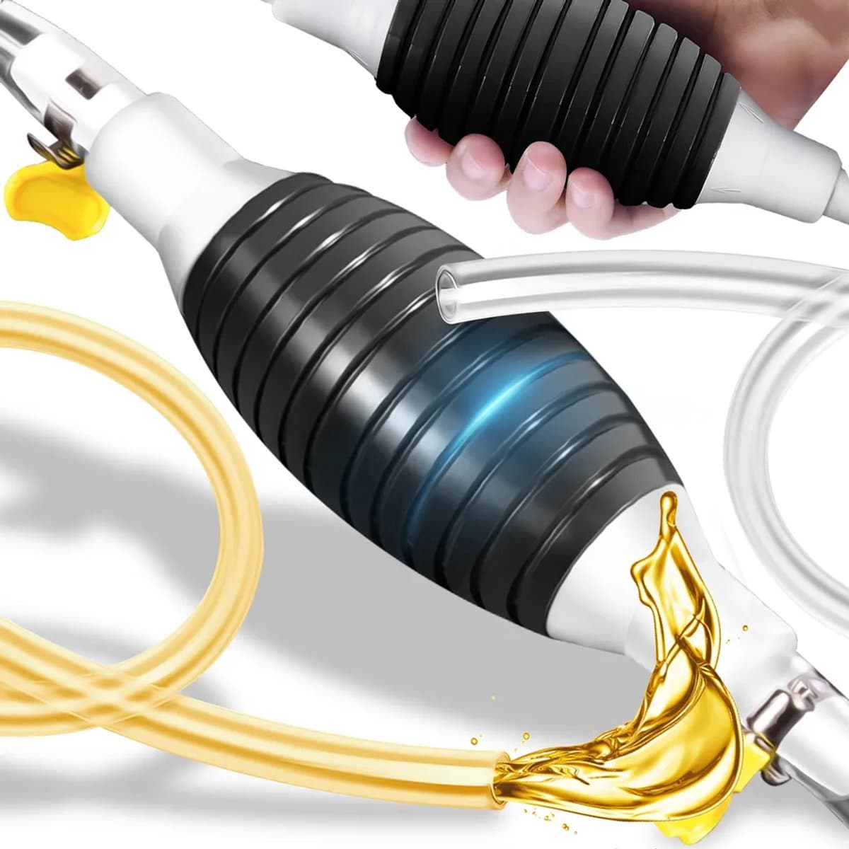 Universele opvoerpomp, handpomp, geschikt voor water, benzine, diesel, motorolie, vloeistoffen, enz., handopvoerpomp, brandstofaanzuigpomp, benzinepomp, 2 meter. (EAN: 6247013466926)