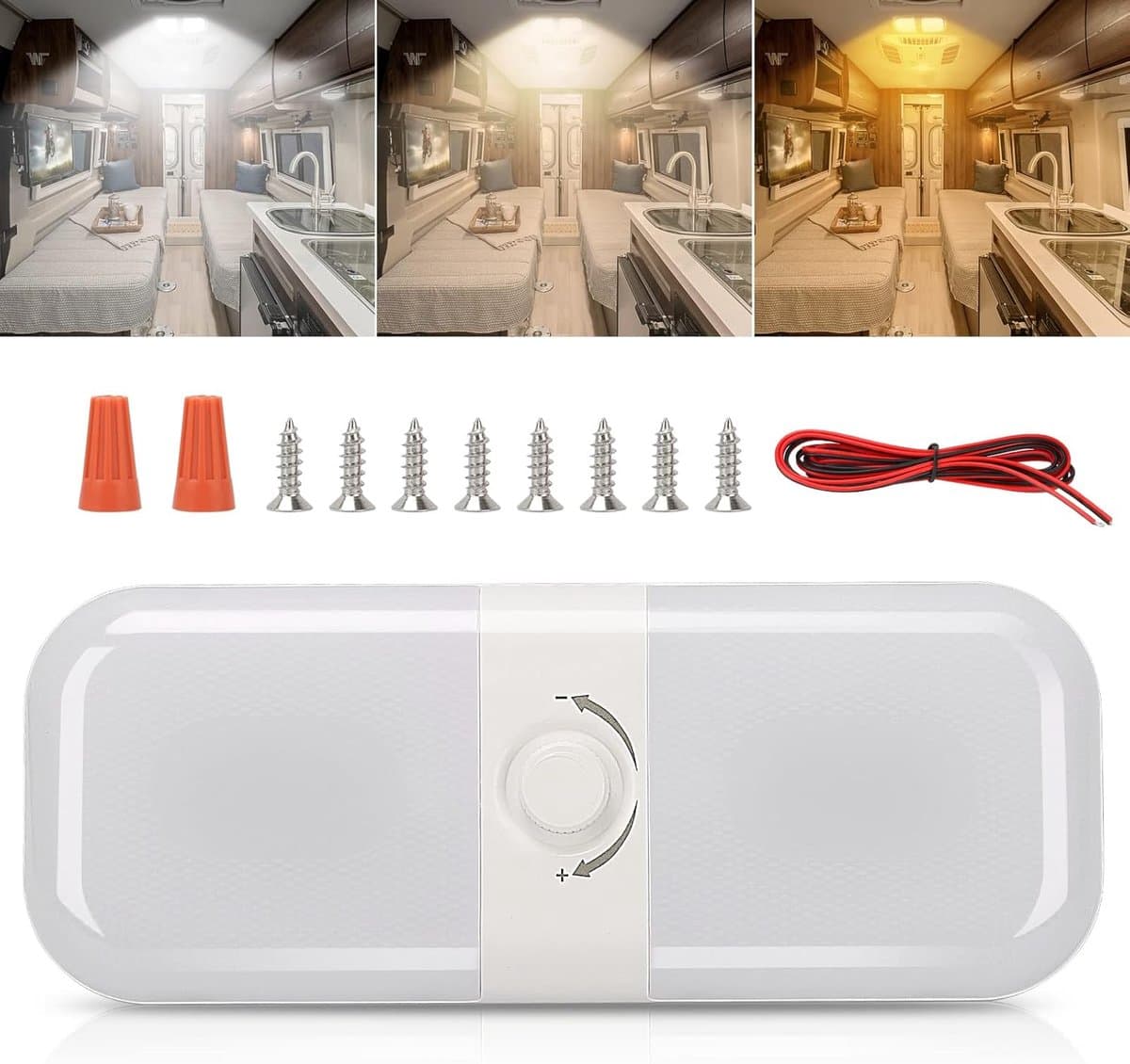RV-Verlichting Interieur - 900 Lm - 3 Kleuren Camperverlichting-Dimbare 12V Volt Led-Verlichtingsarmatuur-Plafondkoepellamp met Schakelaar voor Camper/Auto/Trailer/Boot (EAN: 0734931086559)