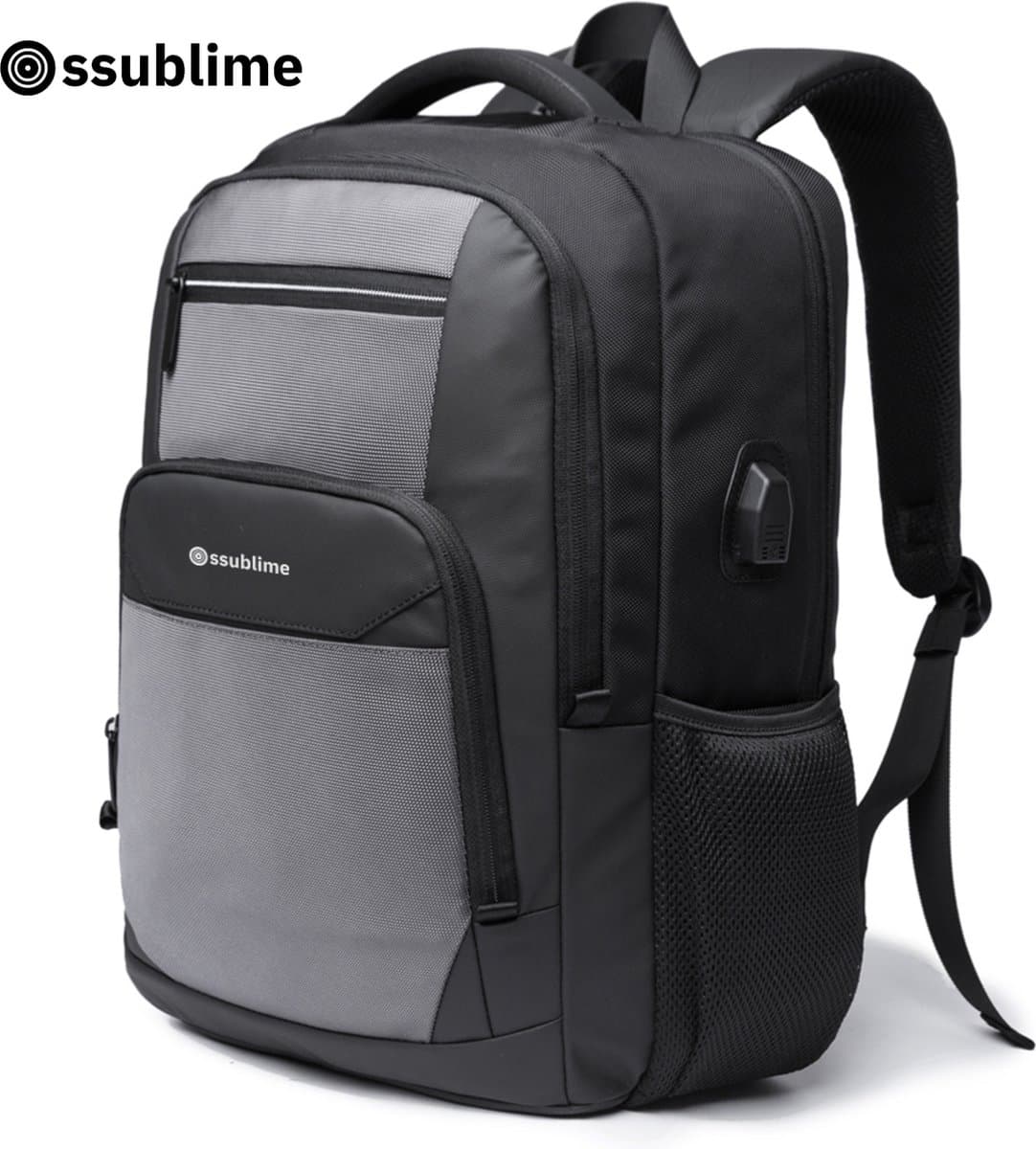 ssublime Voyager - Anti Diefstal Waterdichte Rugzak Inclusief Usb - Laptop tas t/m 15.6 inch - Voor dames en heren - Schooltas - Zwart Grijs (EAN: 8720165283170)