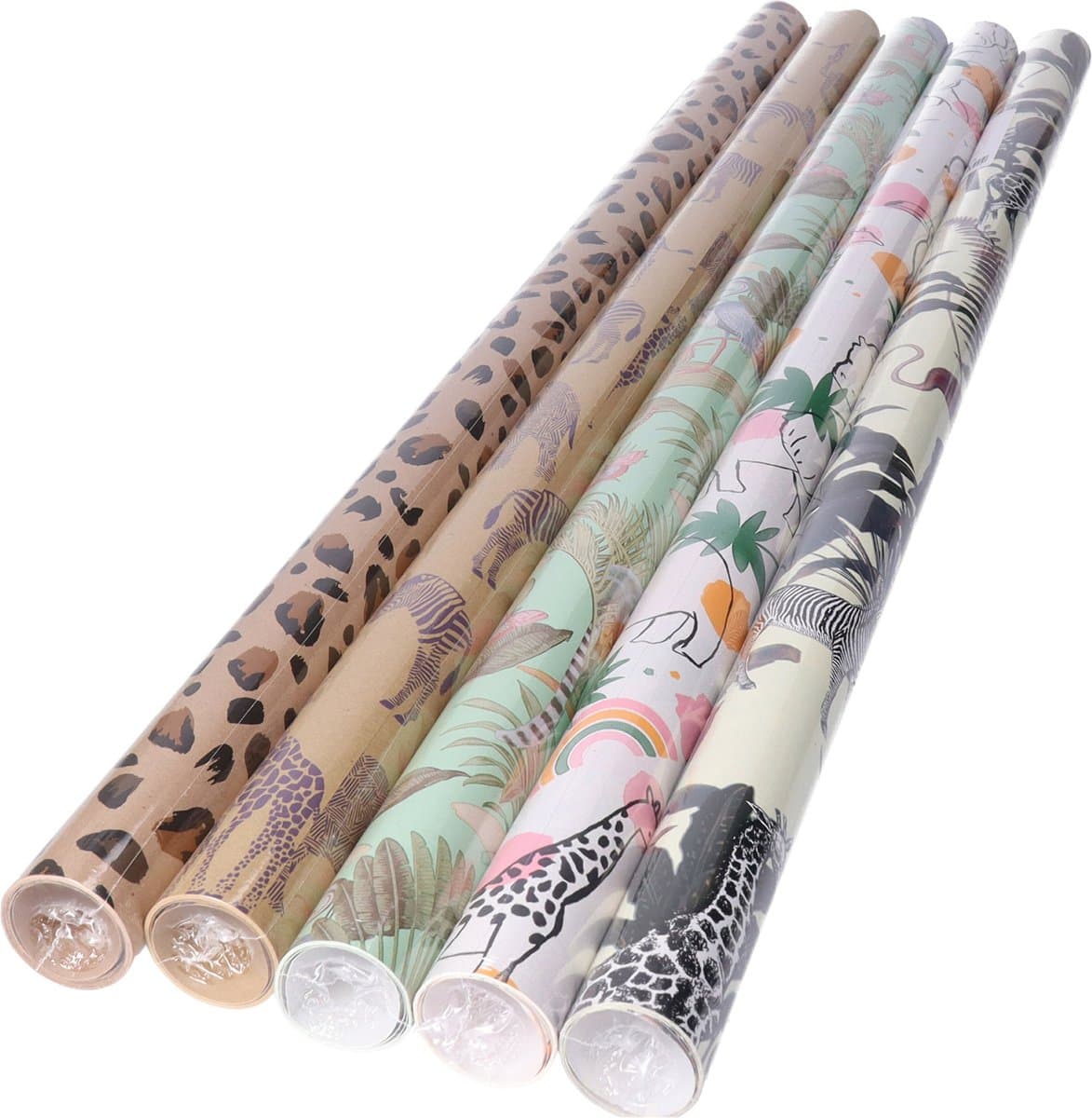 Rollen inpakpapier/cadeaupapier - 5x stuks - feest/verjaardag - 200 x 70 cm - papier - safari prints (EAN: 8721131068593): De Eerste Indruk Safari in het Huis! 🦁