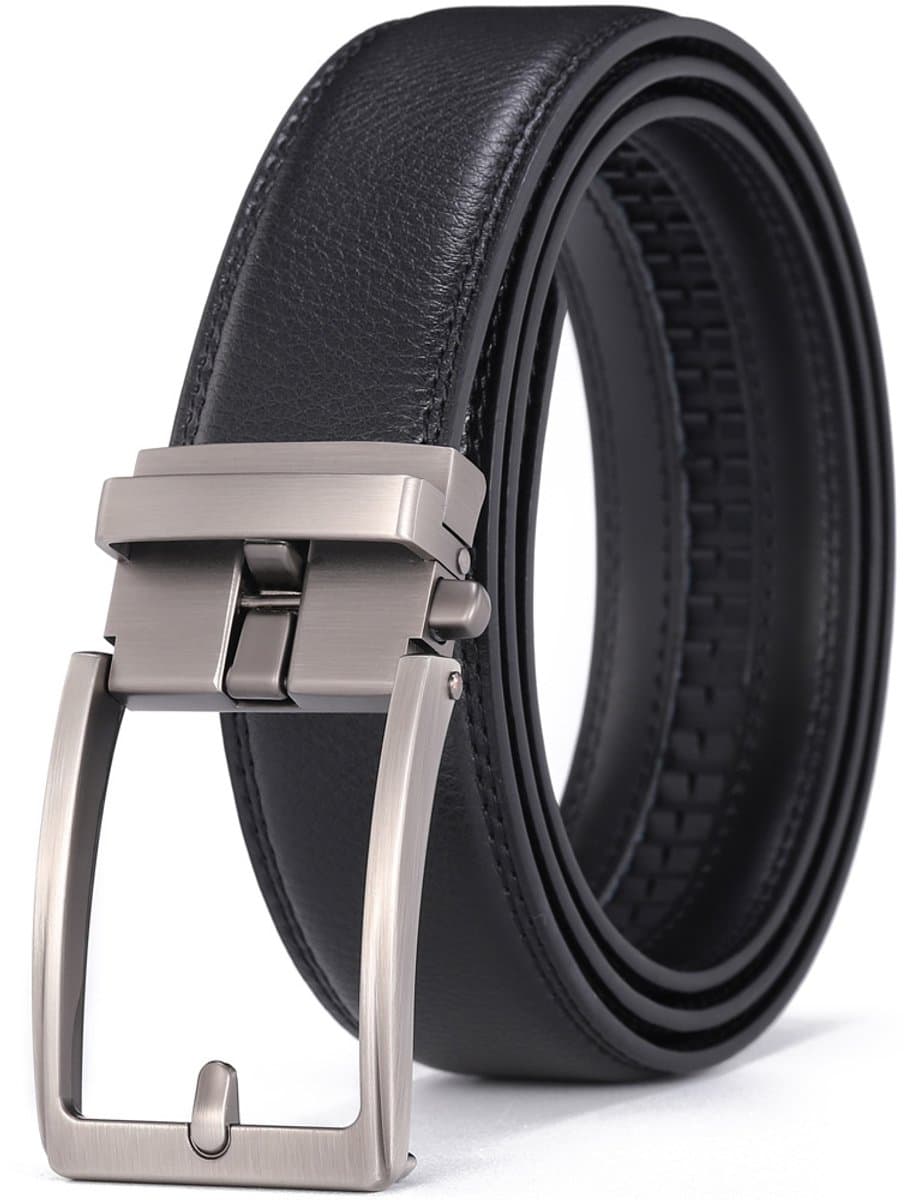 Rhinobelt - Riem Heren Automatische Gesp - Ceintuur Heren - Riem Zonder Gaatjes - Echt Leer - Perfecte pasvorm - 120CM - Zwart (EAN: 8721022672007)