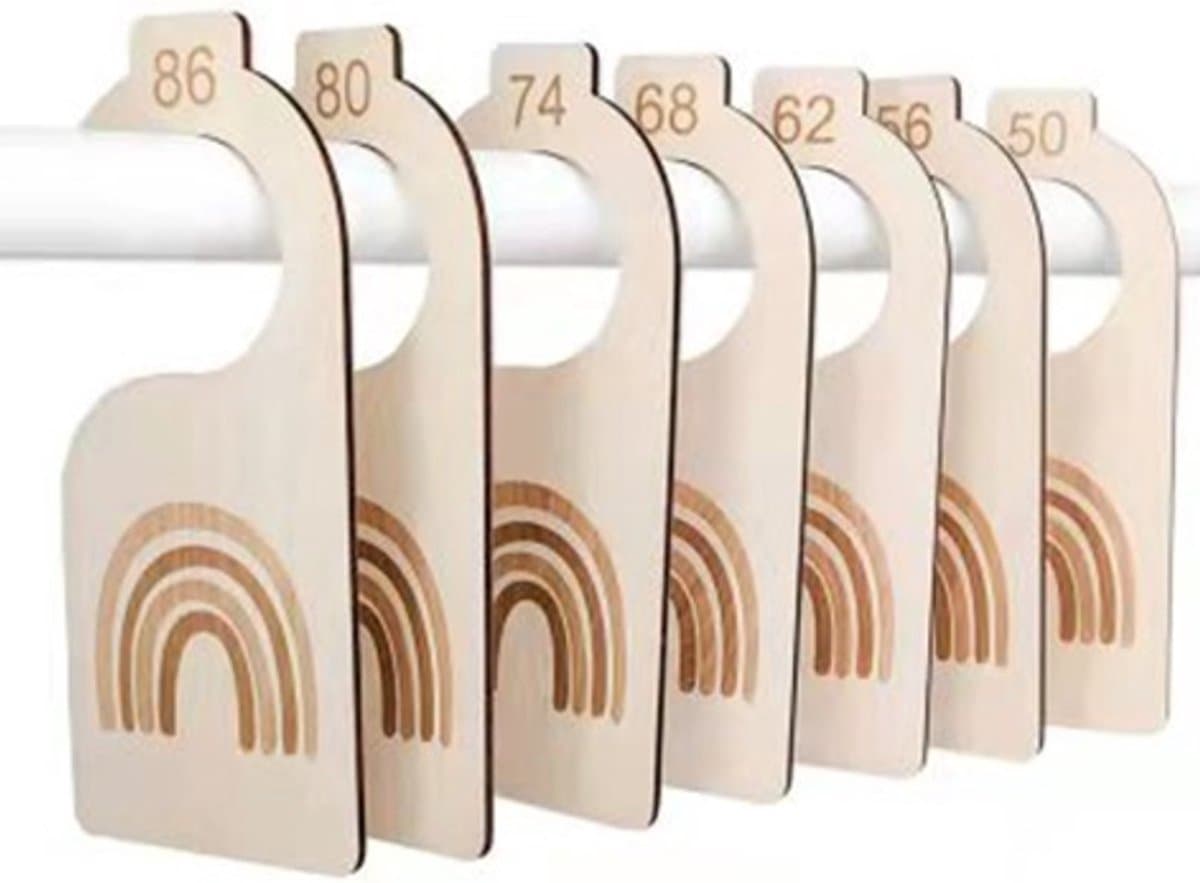 Kastverdeler | Kledinghangers | Voor Baby Kleding | Maatverdelers Maat 50 t/m 86 | Hout en Regenboog | 7 stuks (EAN: 6095951771783)