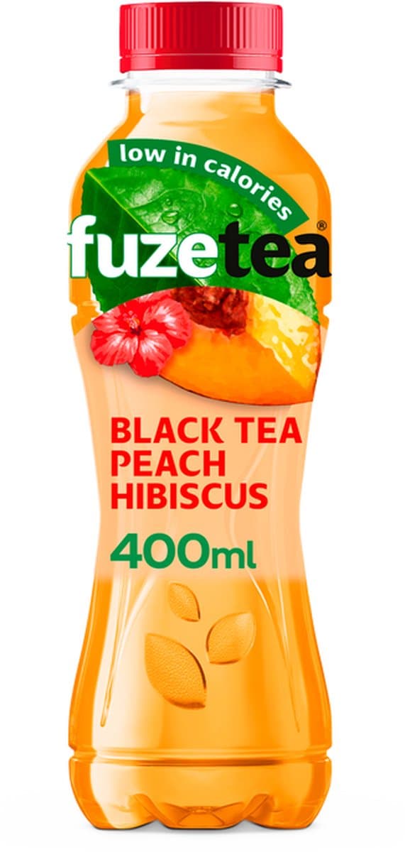 Fuze Tea | Black Tea | Peach Hibiscus | Pet | 12 x 40 cl (EAN: 5000112648041): **Wat zit er in die felle blik** 🟦