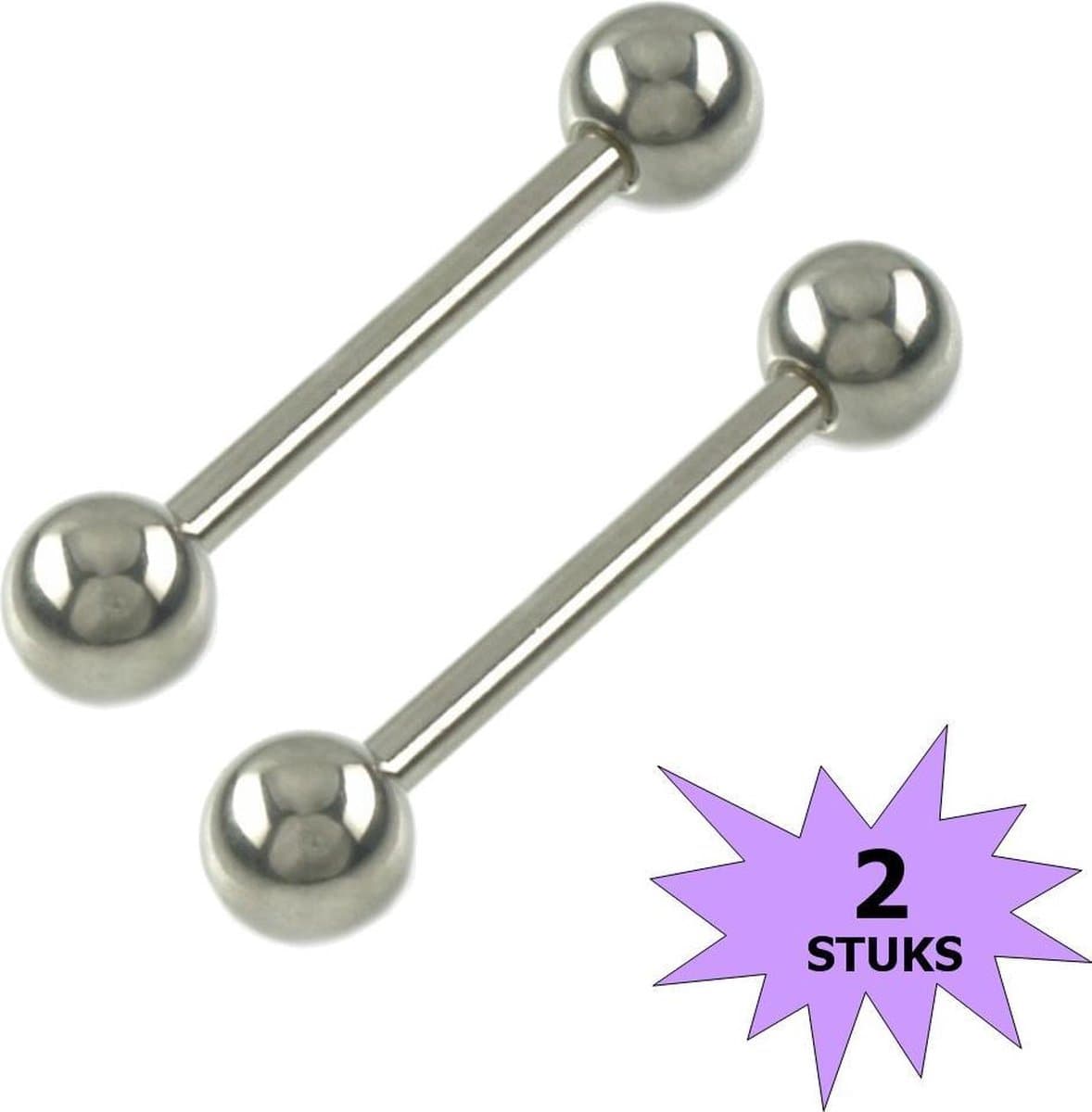 Fako Bijoux® - Tongpiercing - Classic - Zilverkleurig - 2 Stuks (EAN: 8719747428757)