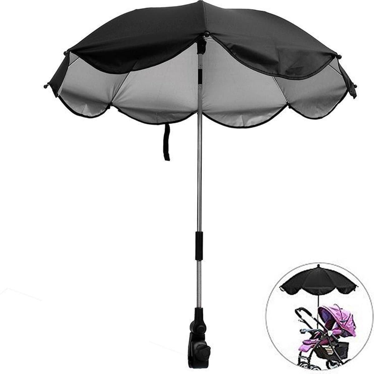 Universele 2-in-1 Kinderwagen Parasol Paraplu - Baby Buggy UV Zonnescherm Regenhoes - Universeel - Zwart (EAN: 8719497899692)