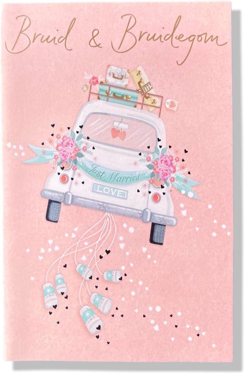 Getrouwd! Luxe huwelijk wenskaart Bruid & Bruidegom in auto - 12x17cm - Gevouwen kaart inclusief envelop - Huwelijkskaart (EAN: 0710663500051)
