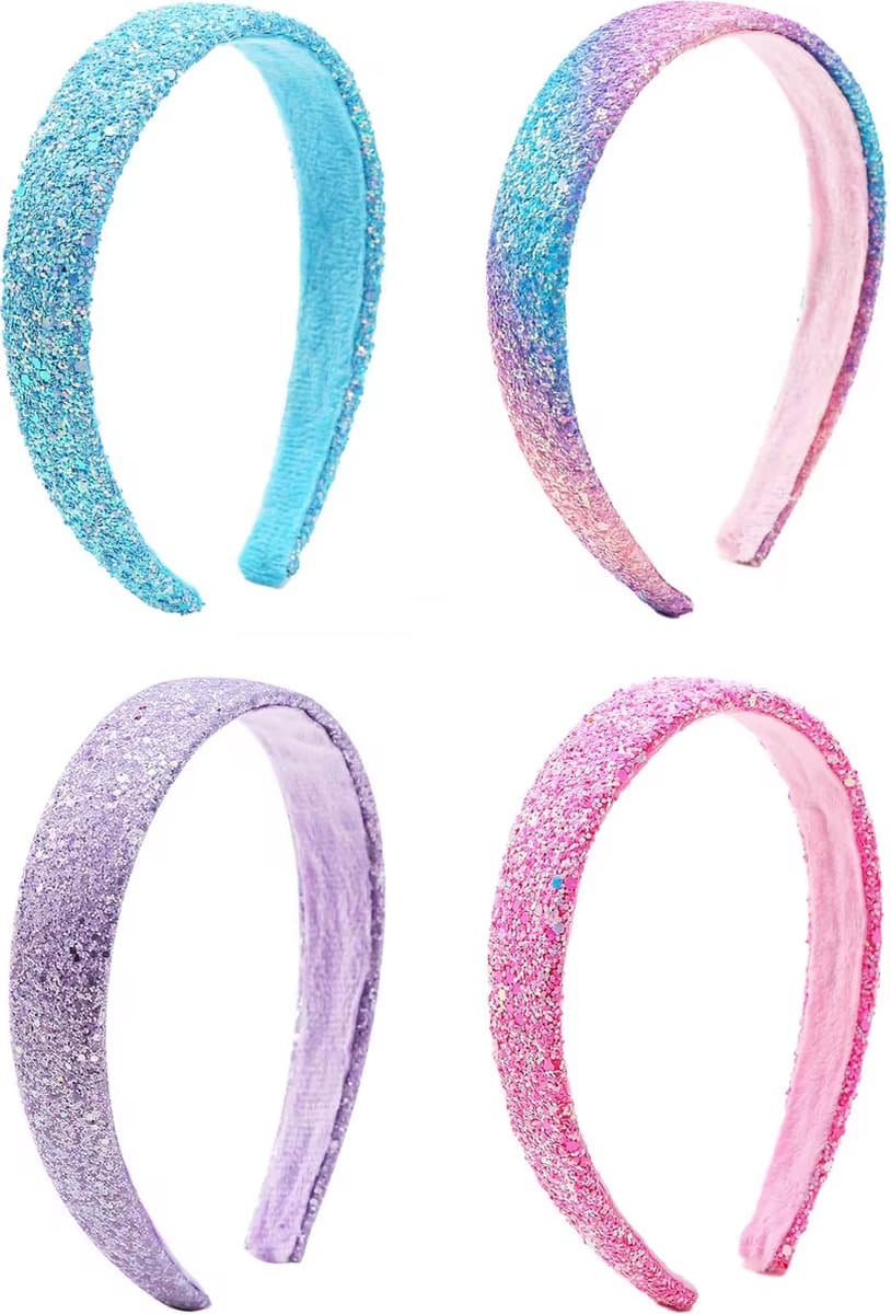 4 Stuks - Meisjes Haarbanden - Diadeem Kind Glitters - Kinderhaarbanden - Meisjes Diademen - Zeemeermin Kleuren - Feestelijke Haarband Set (EAN: 8721042721143)