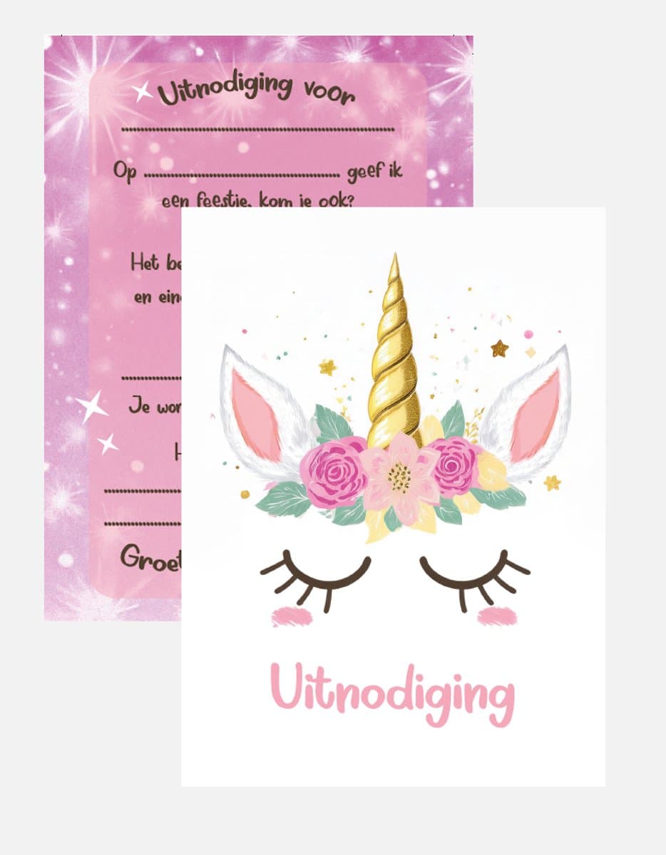 METIWA - Uitnodiging Kinderfeestje Unicorn - 10 stuks - Uitnodigingskaarten - Uitnodiging Verjaardag - Uitnodiging Kinderfeestje Unicorn - Uitnodiging Eenhoorn (EAN: 8720769031900)