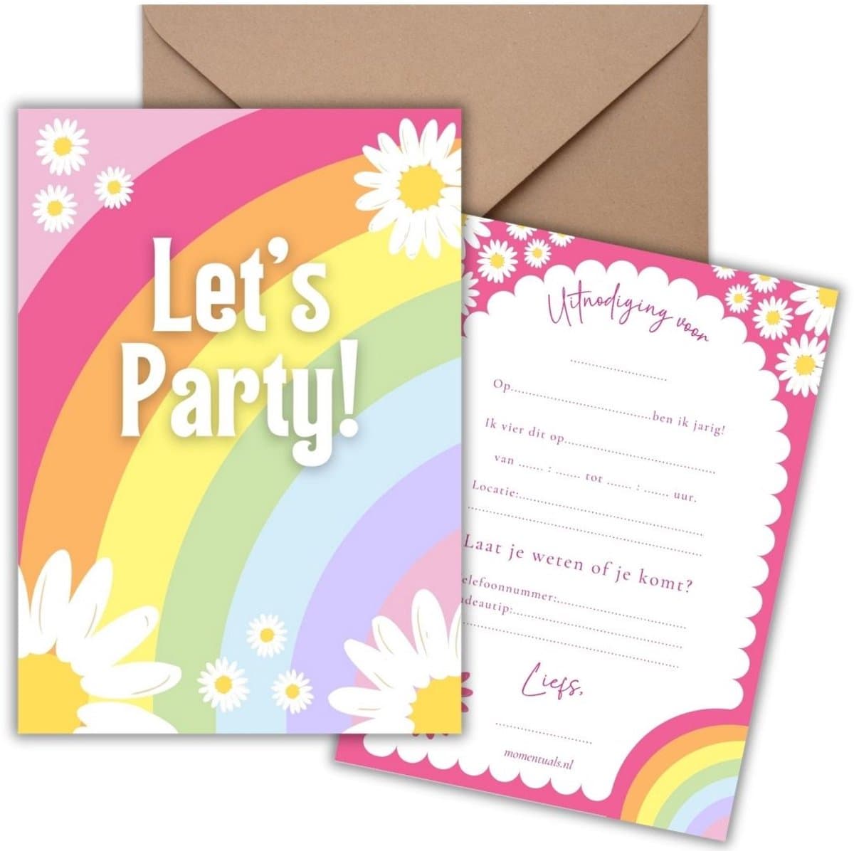 Uitnodiging Kinderfeestje 10 Kaarten + Enveloppen - Regenboog Bloemen - Party Roze – Jongen & Meisje - Uitnodigingskaarten – Beschrijfbaar – Verjaardag Kind (EAN: 8721161817741)