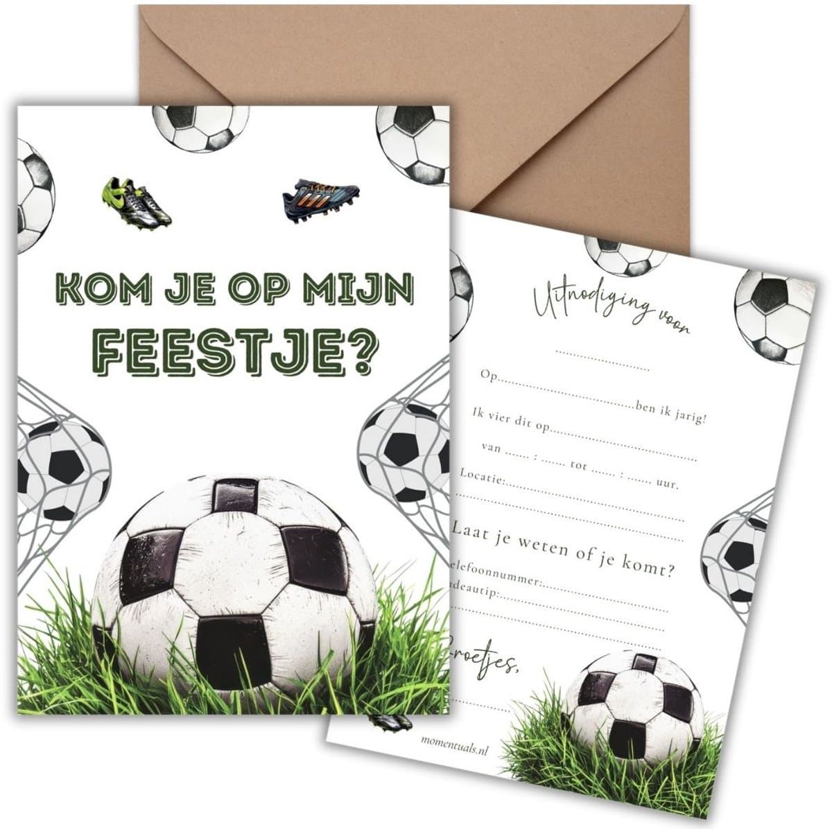 Uitnodiging Kinderfeestje 10 Kaarten + Enveloppen - Voetbal - Jongen & Meisje - Uitnodigingskaarten - Beschrijfbaar - Verjaardag Kind (EAN: 8721161817536)