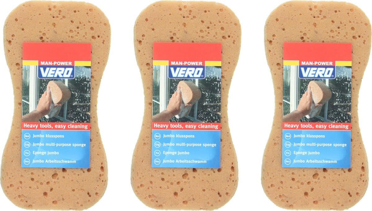Vero® Man-Power | 3 x Jumbo Klusspons XL | 22 cm x 11,5 cm | schoonmaakspons - auto spons | Extra groot (EAN: 8710577888889)