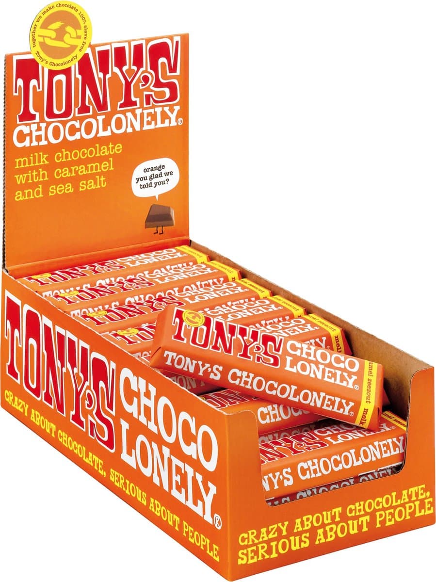 Tony's Chocolonely Chocolade Reep Melk Karamel Zeezout 35 x 47 gram Chocola (EAN: 8717677336029)