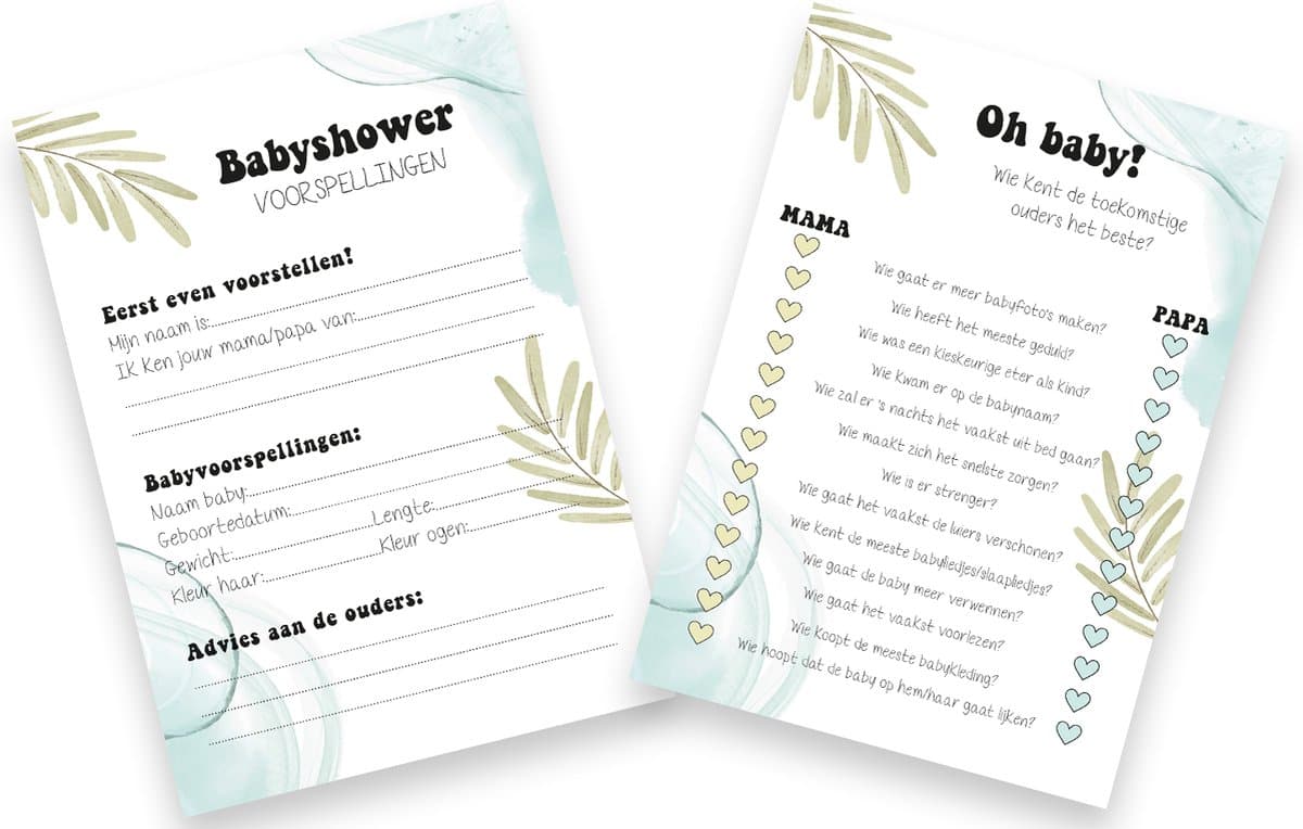 2x20 leuke Quizkaarten | Babyshower | spelletje invulkaarten (A5 formaat) Quiz1 2x20 (EAN: 8718133043017)