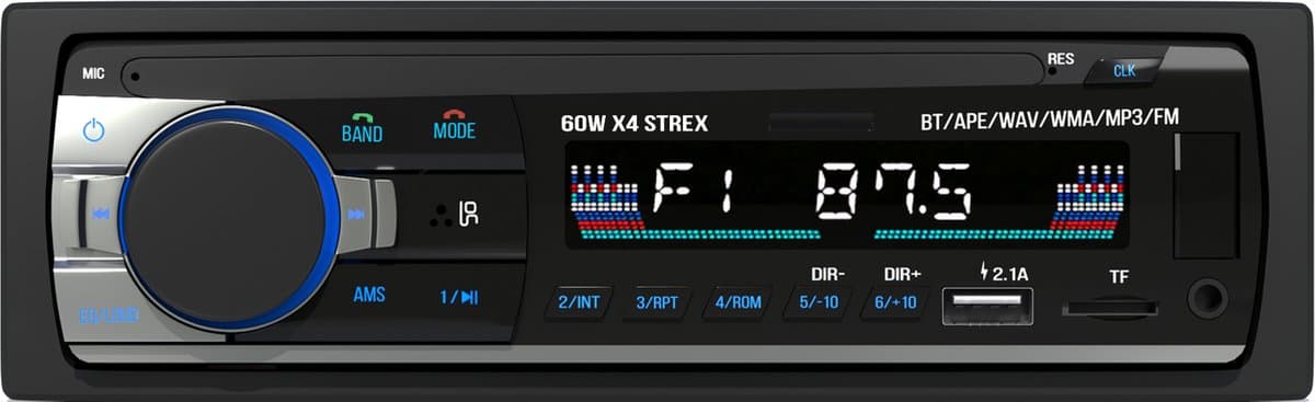 Strex Autoradio met Bluetooth voor alle auto's - USB, AUX en Handsfree - Afstandsbediening - Enkel DIN Auto Radio met Ingebouwde Microfoon (EAN: 8719992366255)