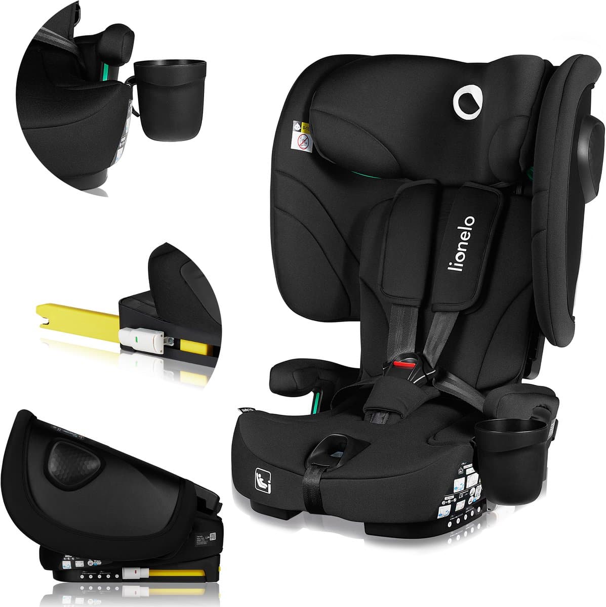 Autostoel met ISOFIX - 1.5 tot 12 jaar (76-150 cm / 9 - 36 kg / Groep 1 2 3) Opvouwbare Autostoeltje - Extra Brede Zijbescherming - 5 Punts Gordel - Lichtgewicht - Top Tether Alarm - Beensteun - Bekerhouder - voor Kind Peuter - Lionelo Nelly i-Siz...