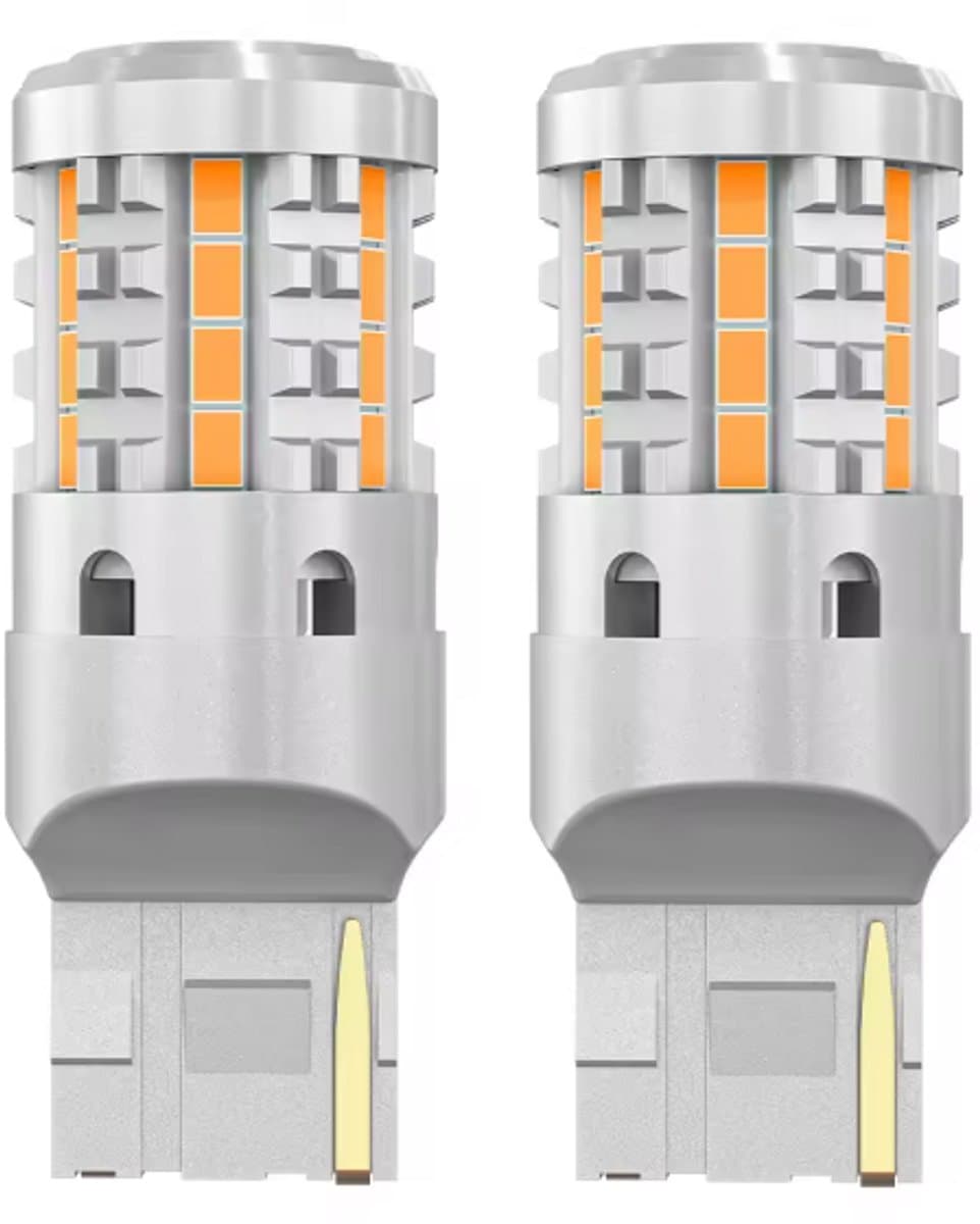 TLVX T20 7440 W21W No Hyper Flash 10-30V LED Oranje Canbus knipperlichten / Richtingaanwijzer / P21W / Flashing Lights Orange / Auto / Vrachtwagen / Tractor / Bus / LED Bulbs / Bayonet fitting / Ingebouwde weerstand / Storingsvrij / 2 stuks (EAN: ...