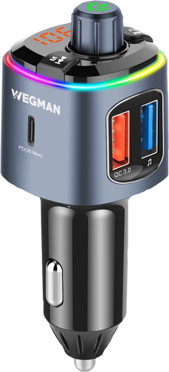 Wegman Bluetooth FM Transmitter - Handsfree Bellen Auto Carkit - 30W Autolader USB C - Bluetooth Adapter Auto - USB Stick (EAN: 8719327415429)