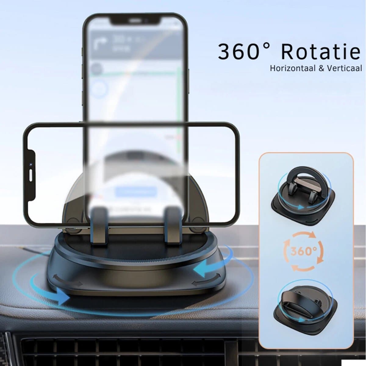 Telefoonhouder Auto - Antislip - 360 graden rotatie - Accesoires Auto - Dashboard houder telefoon (EAN: 6152116336352)