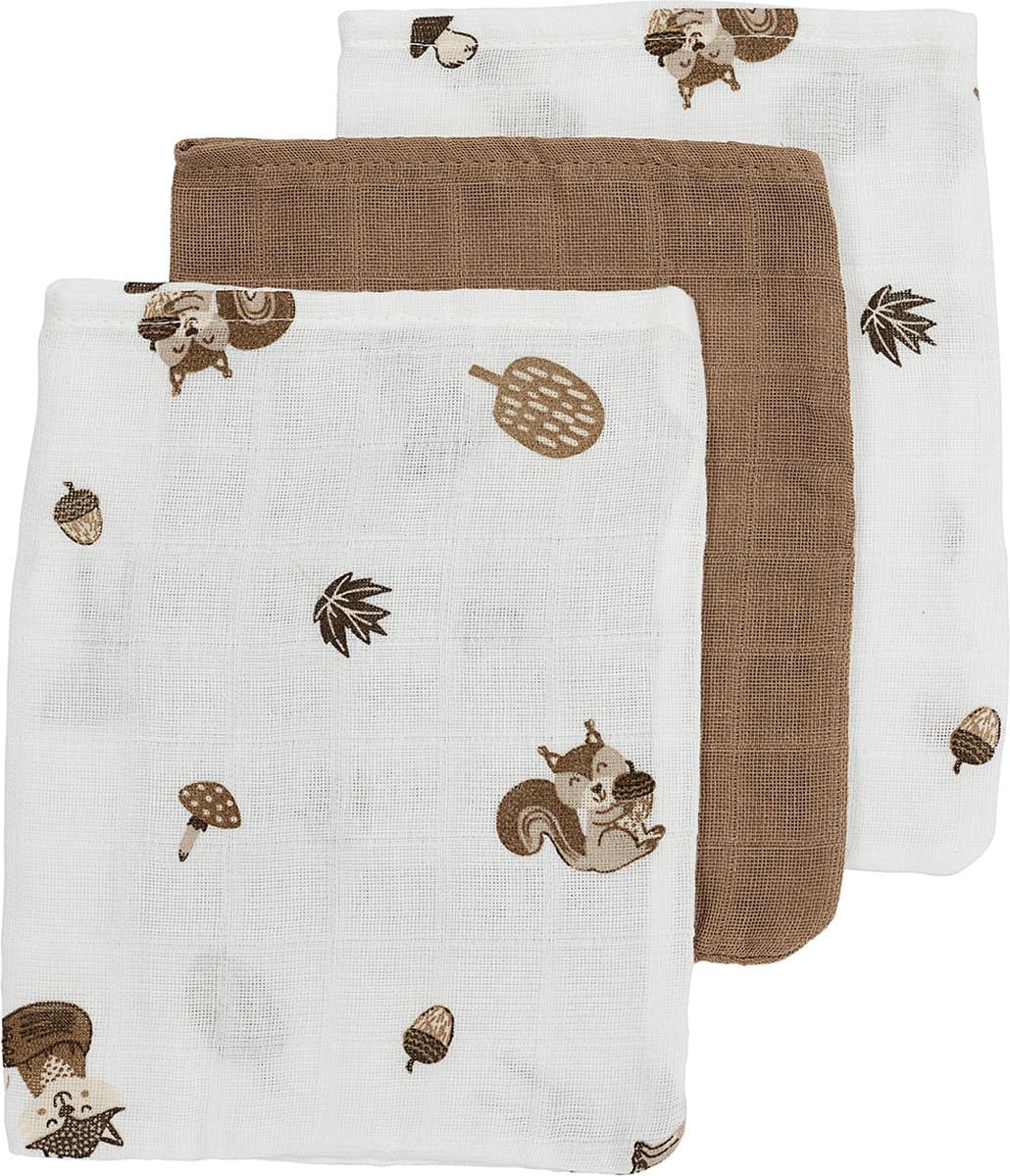 Meyco Baby Forest Animals washandjes - 3-pack - hydrofiel - toffee - 20x17cm (EAN: 4054703152135)