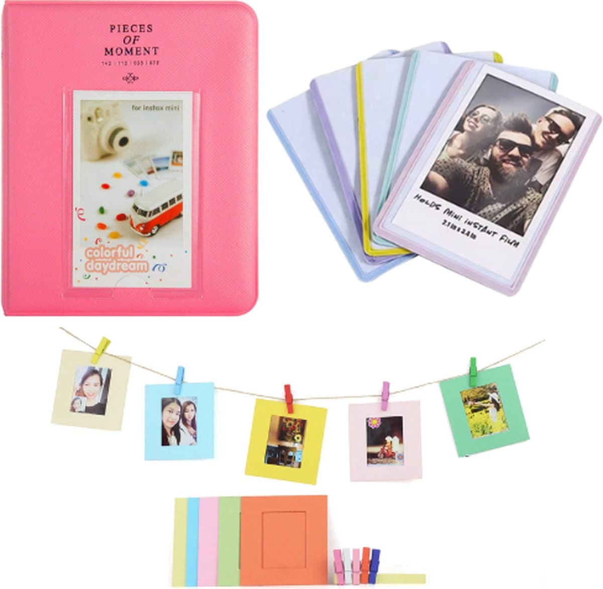 Instax Mini Luxe Accessoires Set | Fotoalbum 65-vaks + 4 Magnetische Fotolijstjes + Fotoslinger | Geschikt voor (o.a.): Fujifilm Instax Mini 12 / 7s / 8 / 9 / 99 / 11 / Evo / 25 / 90 / Link / SP-2 / Film Polaroid | Fotoboek Foto Album Fotoslinger ...