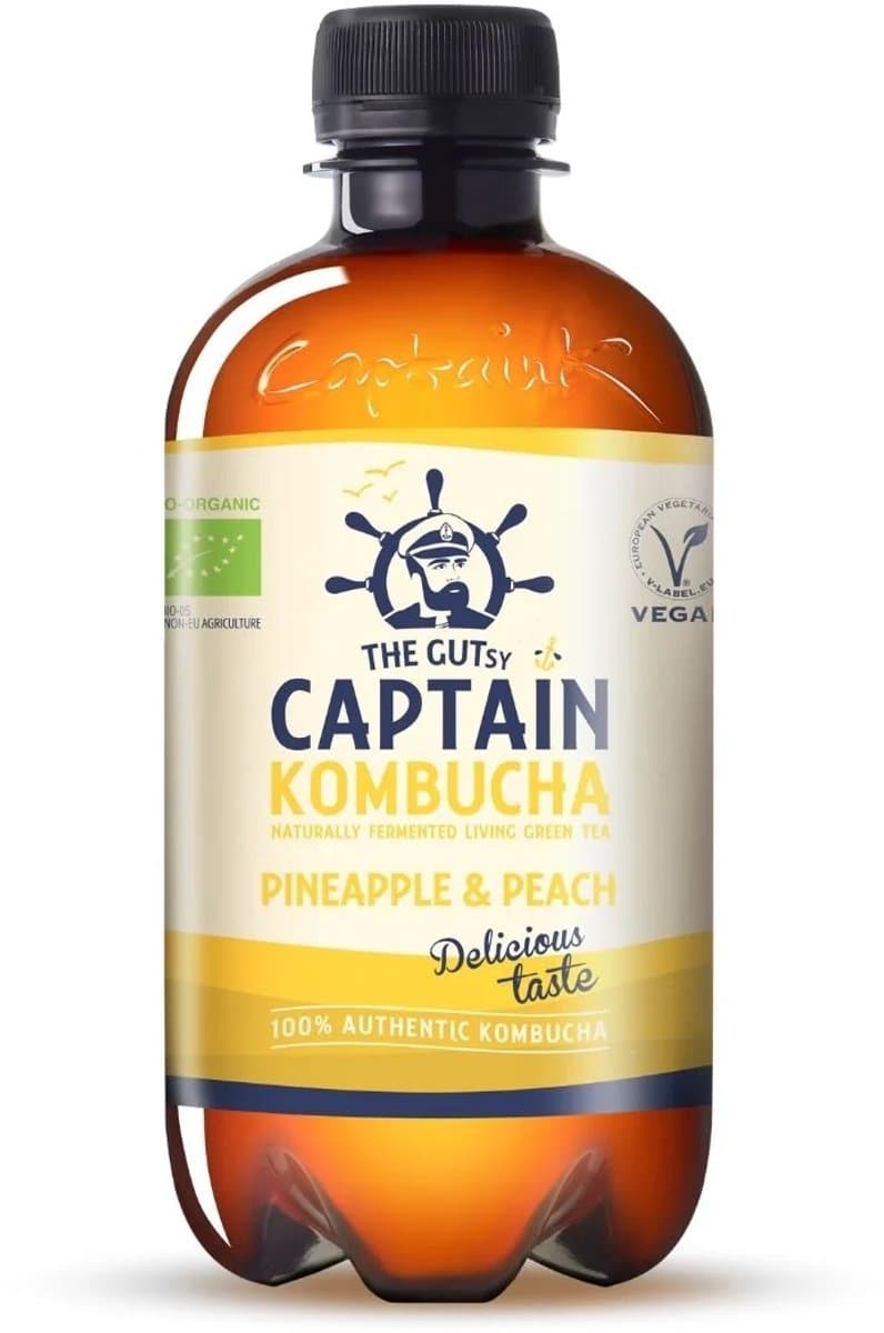 The GUTsy Captain Kombucha Pineapple and Peach 400ML (EAN: 5600821267504): **De Eerste Snuif**