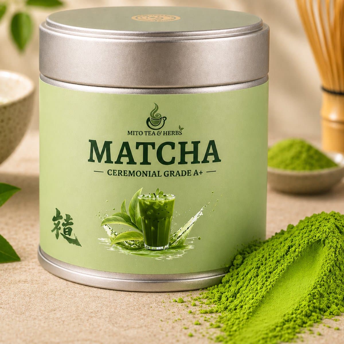 Mito Ceremoniële Matcha thee - Ceremonial Grade A+ - Rijk aan Antioxidanten - Matcha Poeder - Matcha thee - Matcha Latte - 50 gram (EAN: 8720865386584)