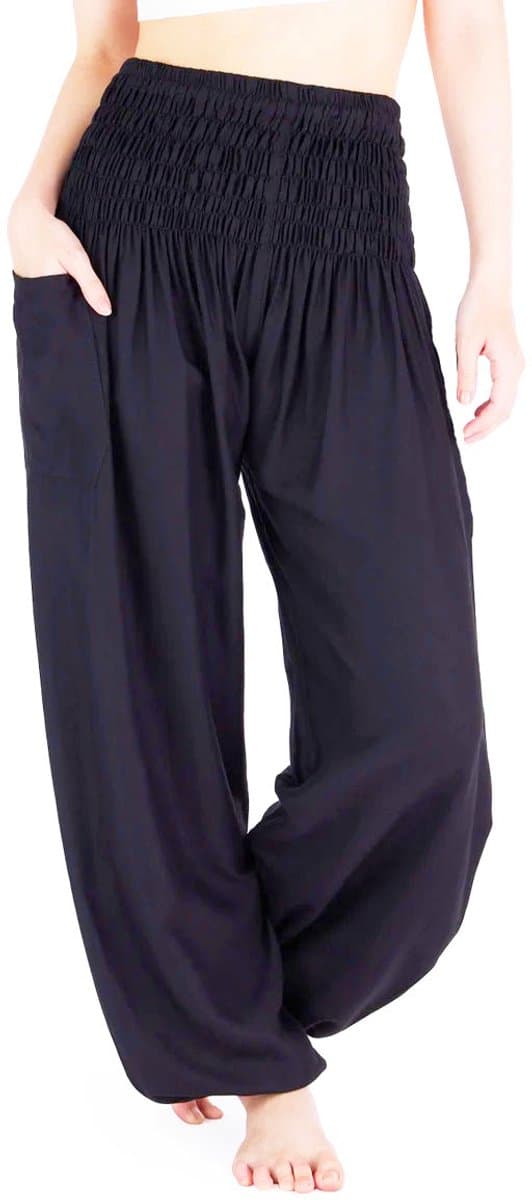 Harembroek - Medium; maat 36 en 38 - Yogabroek - Zomerbroek - voor dames en heren - Effen zwart (EAN: 6095952326302)