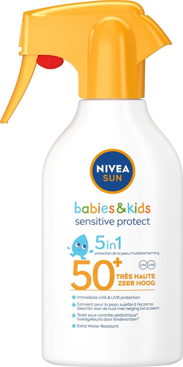 NIVEA SUN Kids & Babies Sensitive Protect Zonnespray SPF50+ - Waterbestendig - Eczeemgevoelige huid - Parfumvrij - 250ml (EAN: 4006000236698): Waarom ik dit product zag zitten