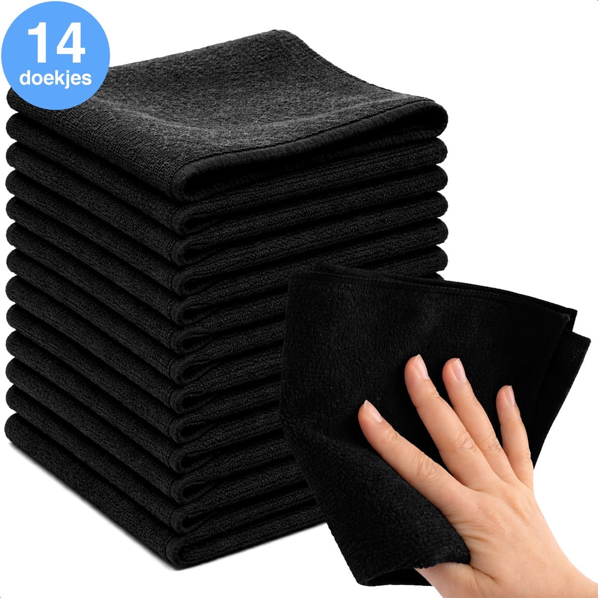 Microvezel vaatdoekjes - 14 stuks - 30x30cm - Geschikt voor raam en ruiten - Auto poetsen - Poetsdoek - Microfiber - Droogdoek schoonmaak - Zwart - LUFT (EAN: 8720929624546)