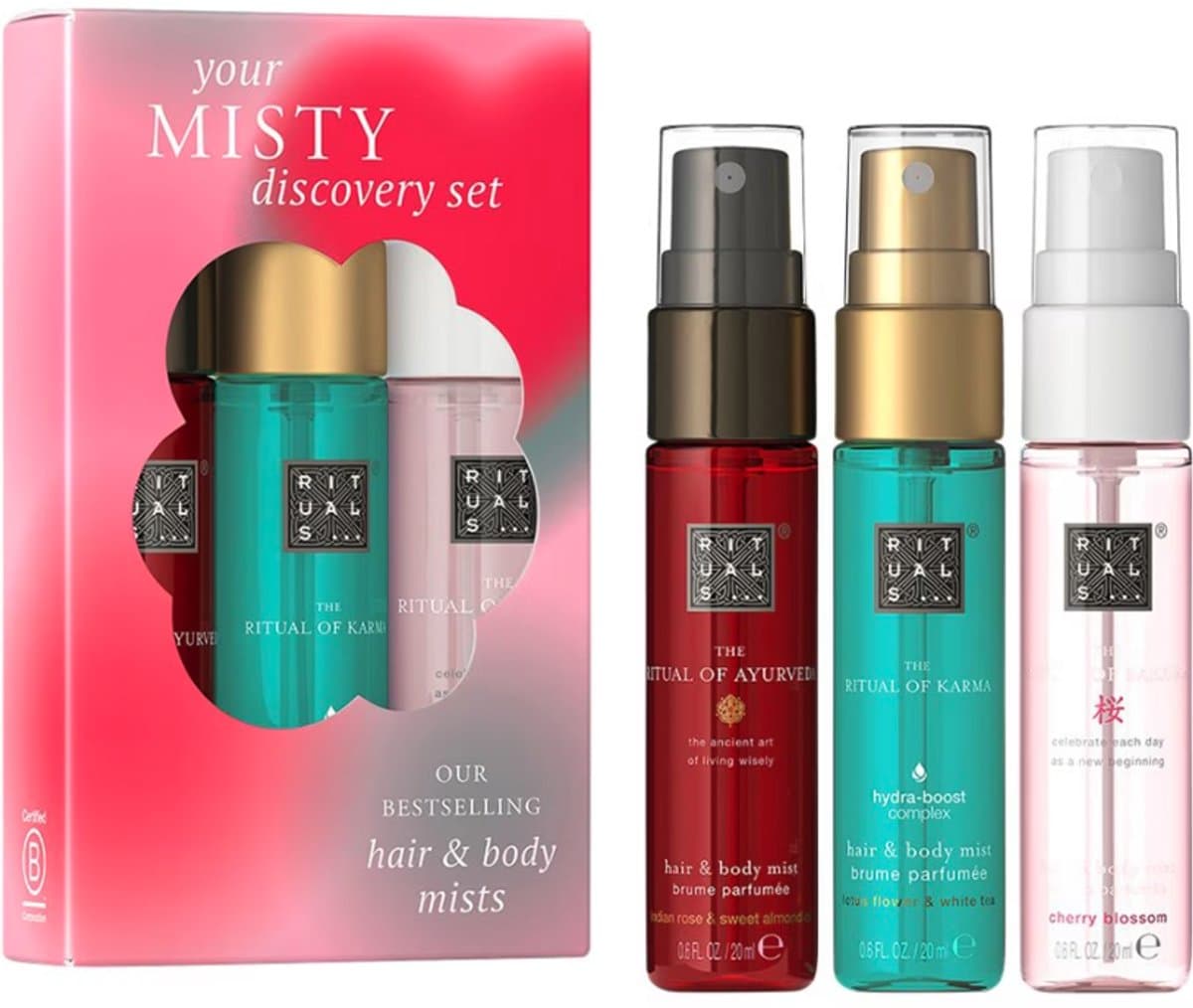 Rituals Geschenkset - 3 Producten - 3x Hair and Body Mist 20 ml - 3 Verschillende Geuren - Ritual of Sakura - Ayurveda - Karma - Giftset - Geschenkdoos - Cadeaudoos - Cadeauset - Cadeaus voor Vrouwen - Bodymist - Haarparfum - Parfum - Set - Spray ...