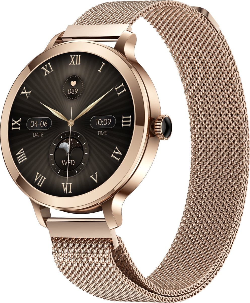 Evy24 Smartwatch Dames 38mm - iPhone & Android - Horloge dames - Bellen - Stappenteller - Slaapmonitor - Amoled - 2 Bandjes - Zilver (EAN: 8720828483930)