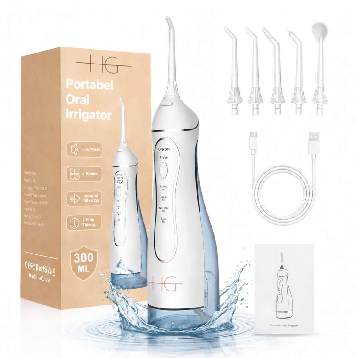 HG Aesthetics Waterflosser - JetFloss - Flosapparaat - Monddouche - Draadloos – USB-C Oplaadbaar – 300 ml Waterreservoir – IPX7 Waterdicht – 5 Drukstanden & 5 Opzetstukken – Geschikt voor Gevoelig Tandvlees & Beugels: Waarom een waterflosser