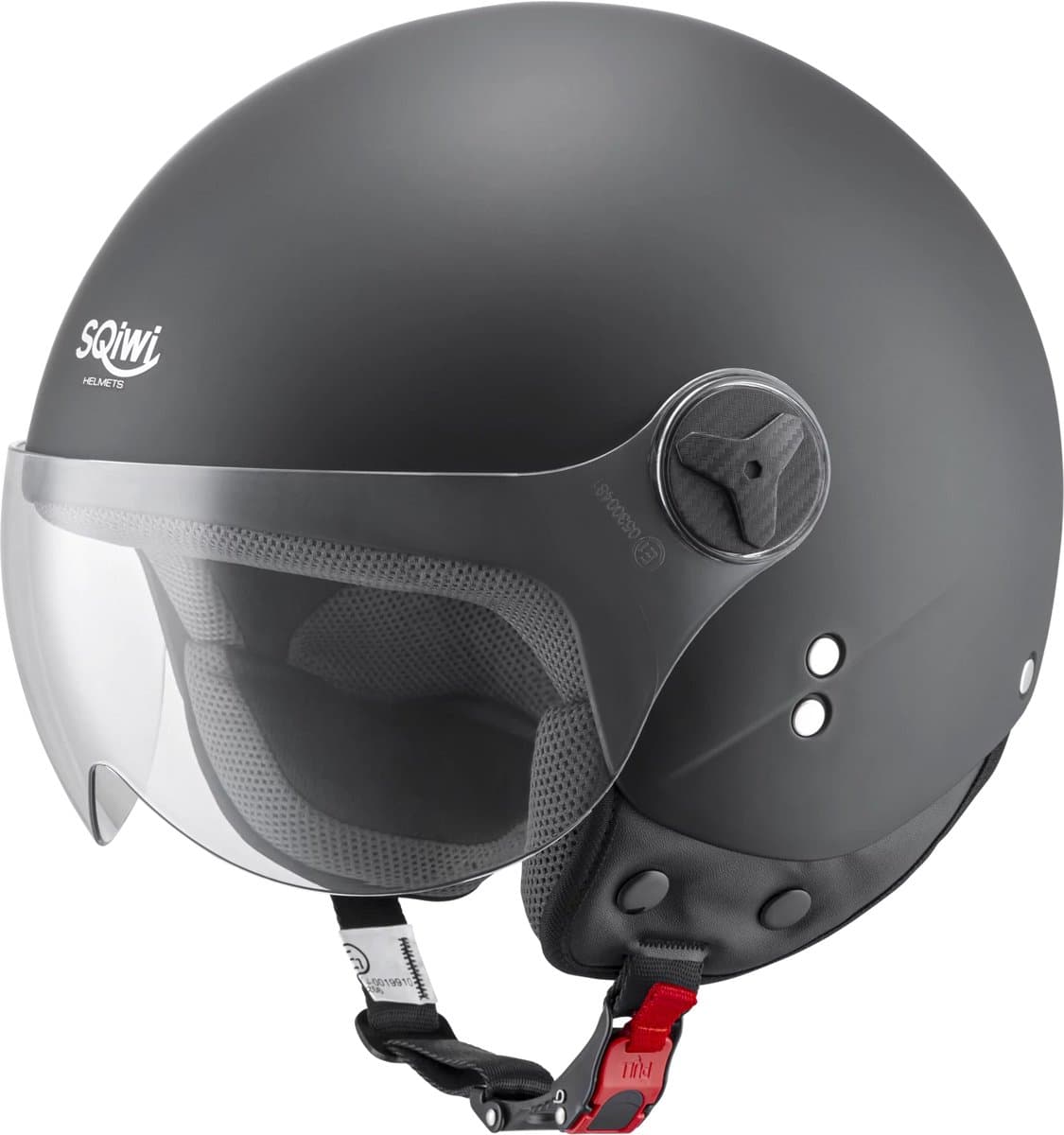 SQIWI Urban Scooterhelm - XXL - Fashion Jethelm met Vizier - Motorhelm - Geschikt voor Vespa, Scooter, Brommer, Motor en Snorfiets - Mat Zwart (EAN: 8720941403150)