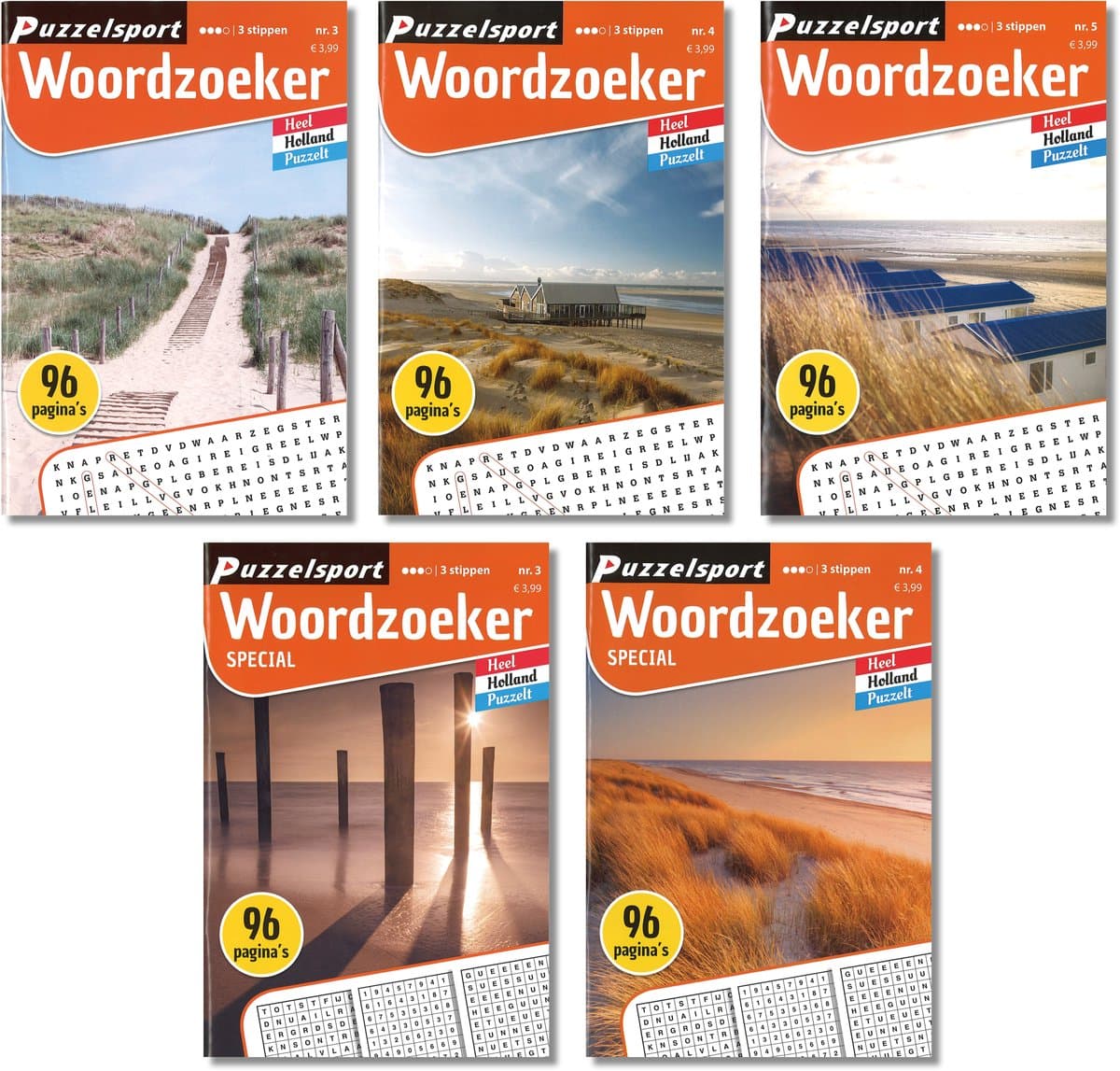 Puzzelsport Woordzoeker Puzzelboeken – Niveau 3 Sterren – 5x 96 Pagina’s Voor de echte Puzzelaar (EAN: 8710835848020)