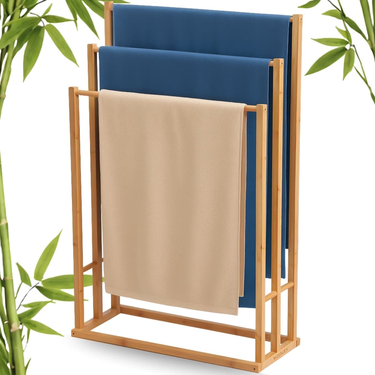 BUDDLEY Handdoekrek - Bamboe - 3 Armen - Handdoekhouder - Handdoekenrek - Badkamer - Staand - Handoekenrek - Handdoek Rek - Hout - Houder - Handoekrek - Vrijstaand - Handdoekhouders - Zonder boren (EAN: 8721055980582): Waarom bamboe in de badkamer