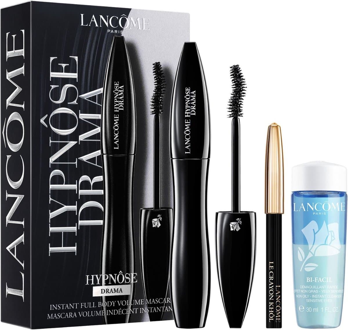 Lancôme Hypnôse Drama Make Up Routine Geschenkset: Hypnose Drama Volume Mascara Zwart + Le Crayon Khôl Eyeliner Oogpotlood Zwart + Bi Facil Oog Make-Up Remover 30ml - Makeup Routine Cadeaupakket 3 Stuks (EAN: 3614274393576): Wat zit er in de Lancô...