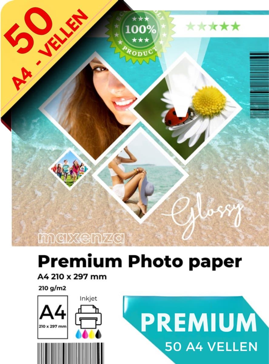 Maxenza Fotopapier - Glossy Glanzend - 50 Vellen op A4 Formaat - 210 x 297mm - 210 Gram per m² (EAN: 8719179877406)