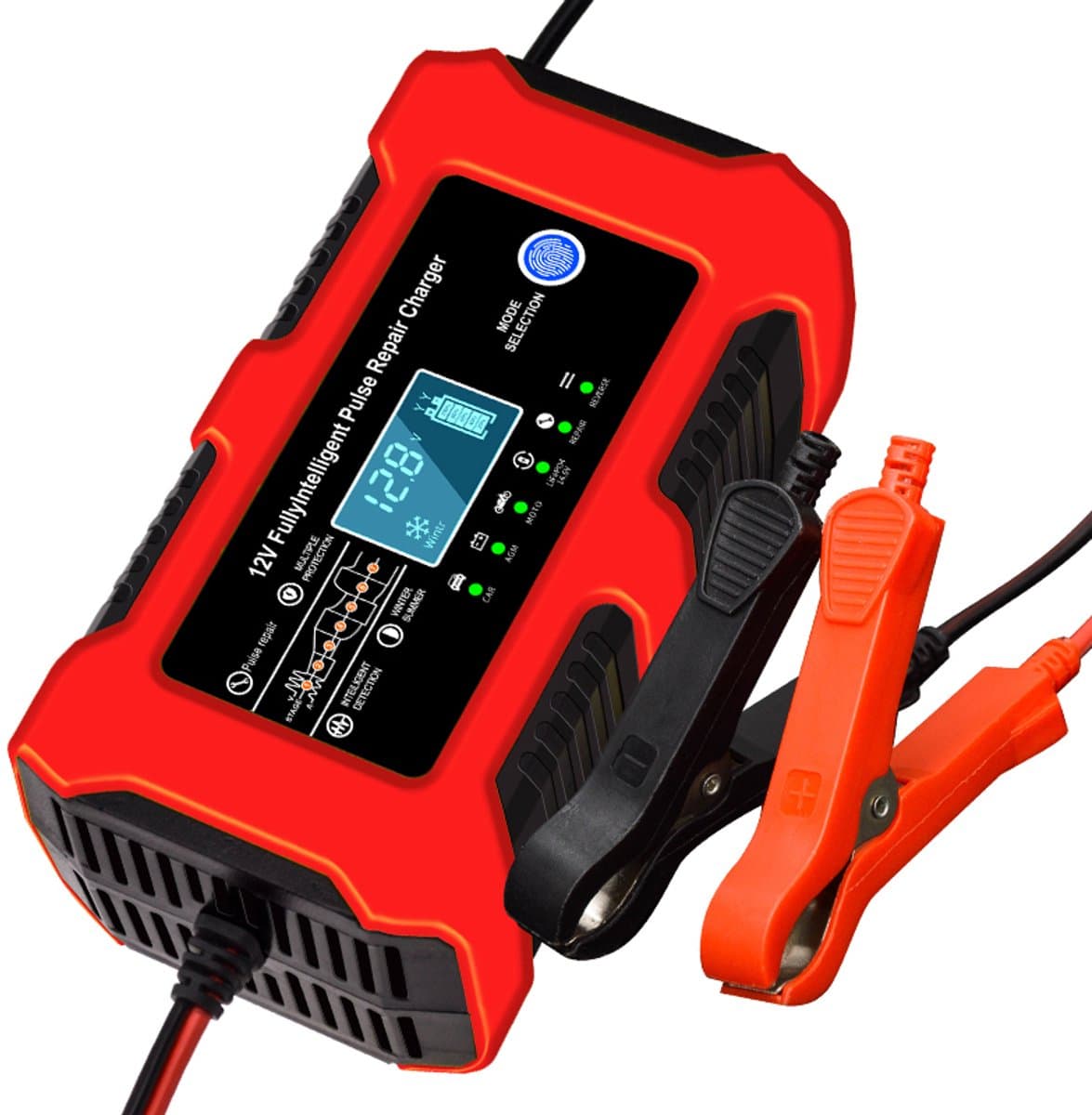 Premium Acculader 12V 10A – Automatische Druppellader en Onderhoudslader – Reparatiemodus – LCD Display – Voor Auto, Motor, Camper, Boot – Geschikt voor AGM, GEL, SLA, EFB en Loodzuur Accu’s (EAN: 8721425480063)