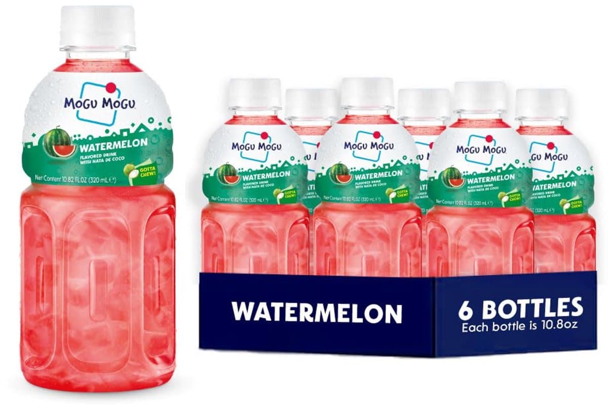 Mogu Mogu Watermeloen 6 x 320 ml – Frisdrank met nata de coco | Tropische limonade met kokosstukjes | Verfrissend genotsdrankje om te drinken & kauwen met Kajal Sticker (EAN: 8850389118191)