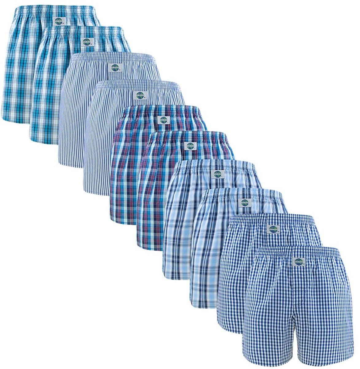 DEAL heren 10P wijde boxershorts stripe & check blauw (EAN: 8720211596100)