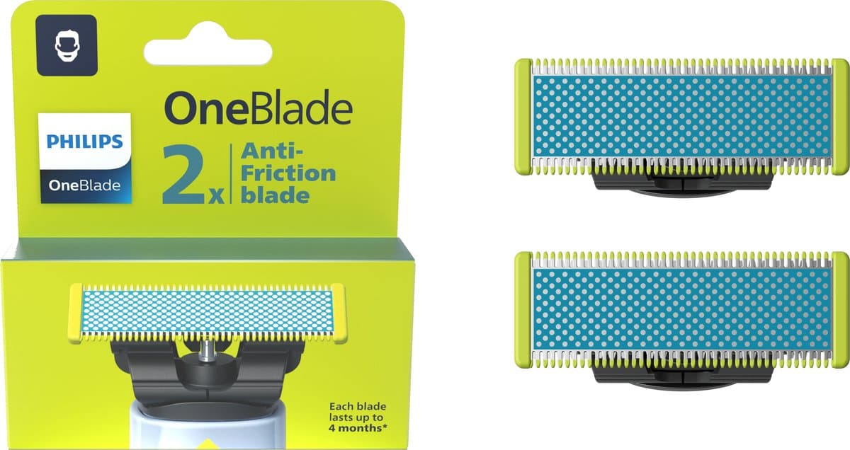 Philips OneBlade Anti-Frictie Blade - Vervangmesjes - Scheermesjes - 2 stuks -QP225/50 (EAN: 8720689028905): Geen gedoe meer met schuim
