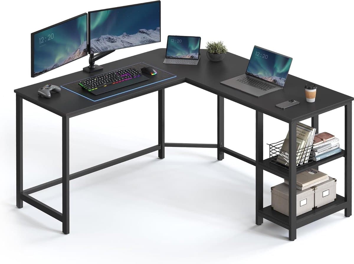ACAZA Bureau - Hoekbureau - Zwart - 138 x 50 x 76 cm (L x B x H) - Bureautafel - Game Bureau - Bureau Gaming - Game Bureau (EAN: 5400943039733): 📦 Uitpakken en in elkaar zetten – zo makkelijk als het maar kan