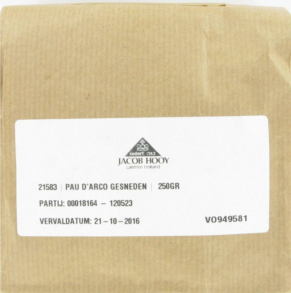 Jacob Hooy Pau D Arco Gesneden 250 gr (EAN: 8719265026305)