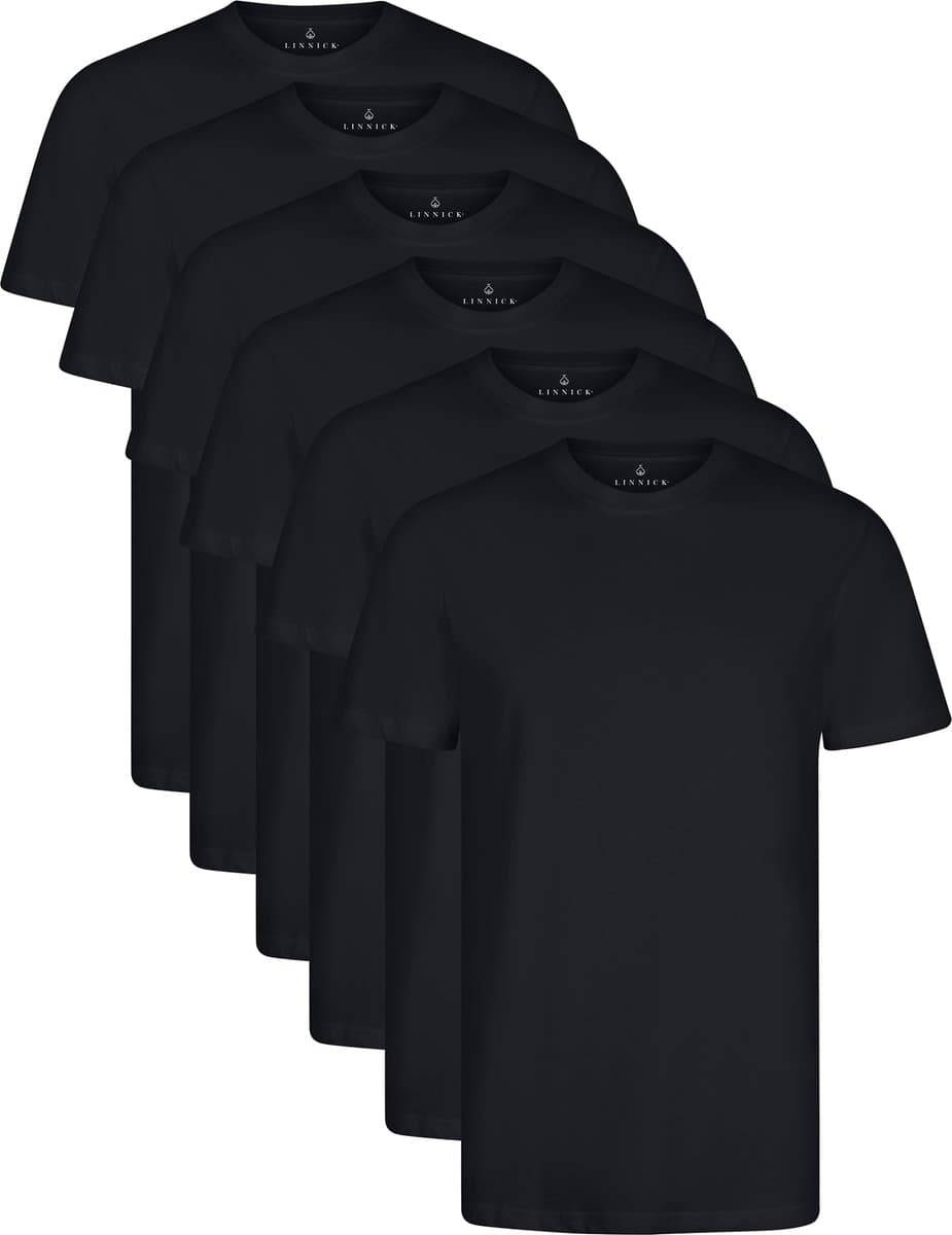 LINNICK Long Fit T-Shirt 6 Pack - Ronde Hals - Korte Mouw - T Shirt Heren - 100% Katoen - Longfit T Shirt Heren - Black - Maat 3XL - Set van 6 (EAN: 8719727220296)