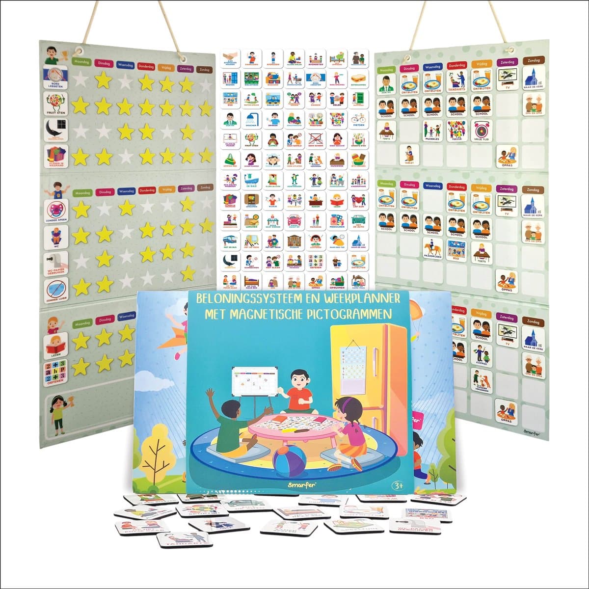 Smarfer - Planbord & Beloningssysteem met Magnetische pictogrammen - Weekplanner kind - 67 x 33,5 cm - 2 borden (EAN: 8720174817649)