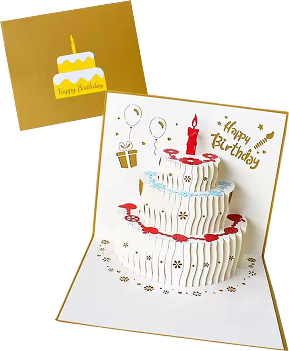 Verjaardagskaarten met envelop - Wenskaarten verjaardag - Happy Birthday - 3D pop up kaarten taart - kinderen - cadeau - verjaardagskaart (EAN: 8720254707198)